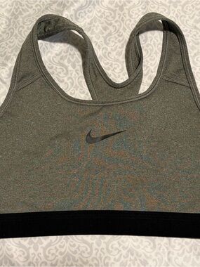Nike Olive Heather Racerback Sports Bra with Black Underband